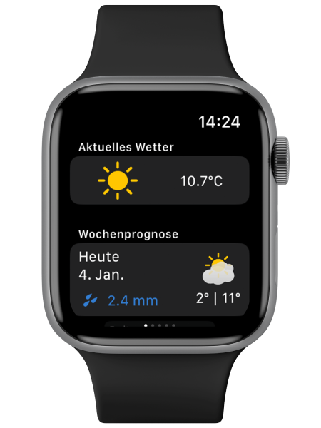 Screenshot of iOS App version of MeteoSwiss showing current weather with an icon